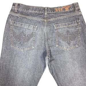 MCC Micros Y2K Embroidered 90's Dark Wash Denim‎ Jeans 34x32 Cross Straight